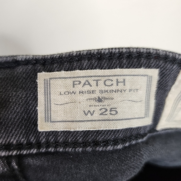 All Saints Washed Black Low Rise Leather Patch Raw Hem Jeans 25 - Picture 7 of 7